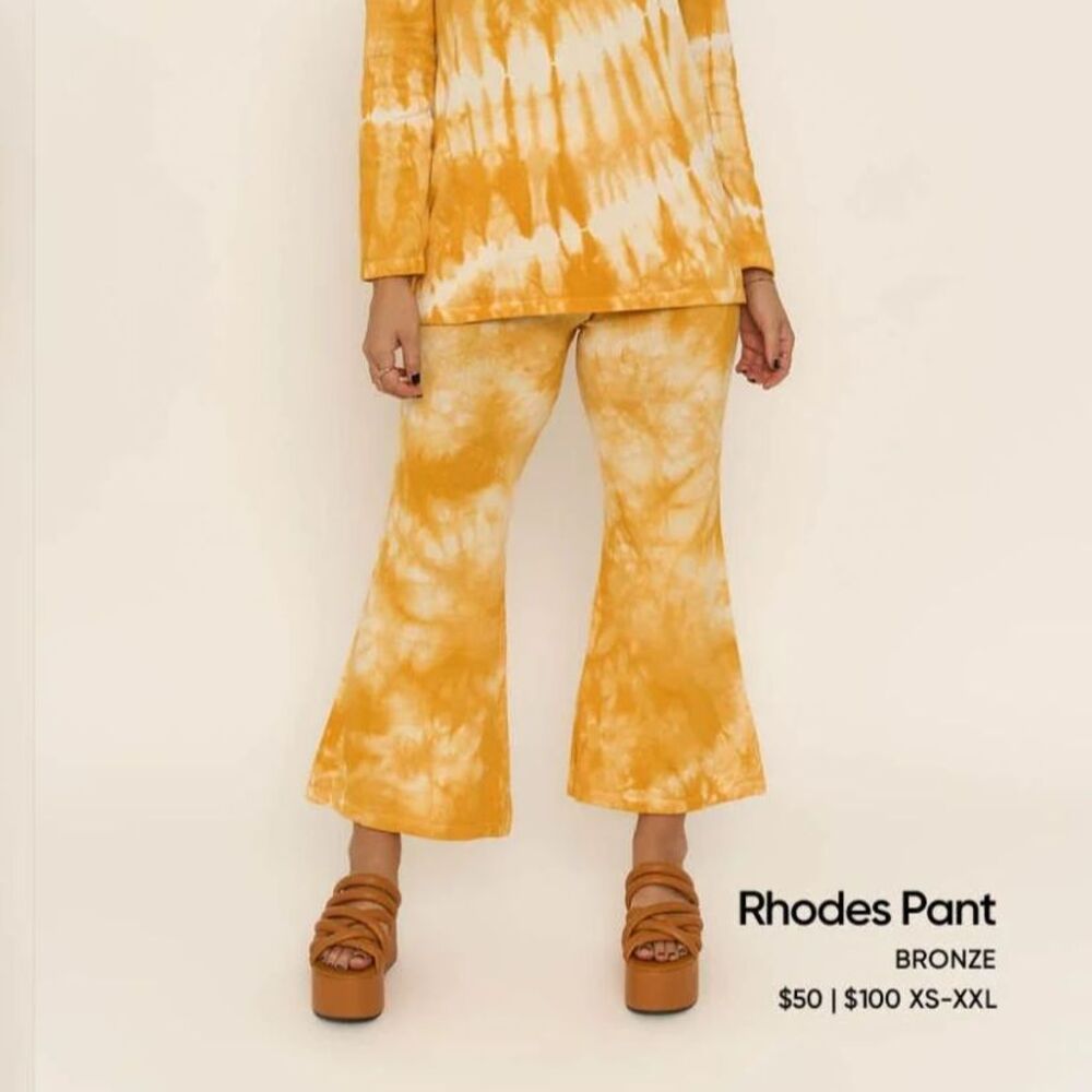 Callahan Knitwear Rhodes Pant Bronze Mustard Yellow Size Medium NWOT Tie Dye